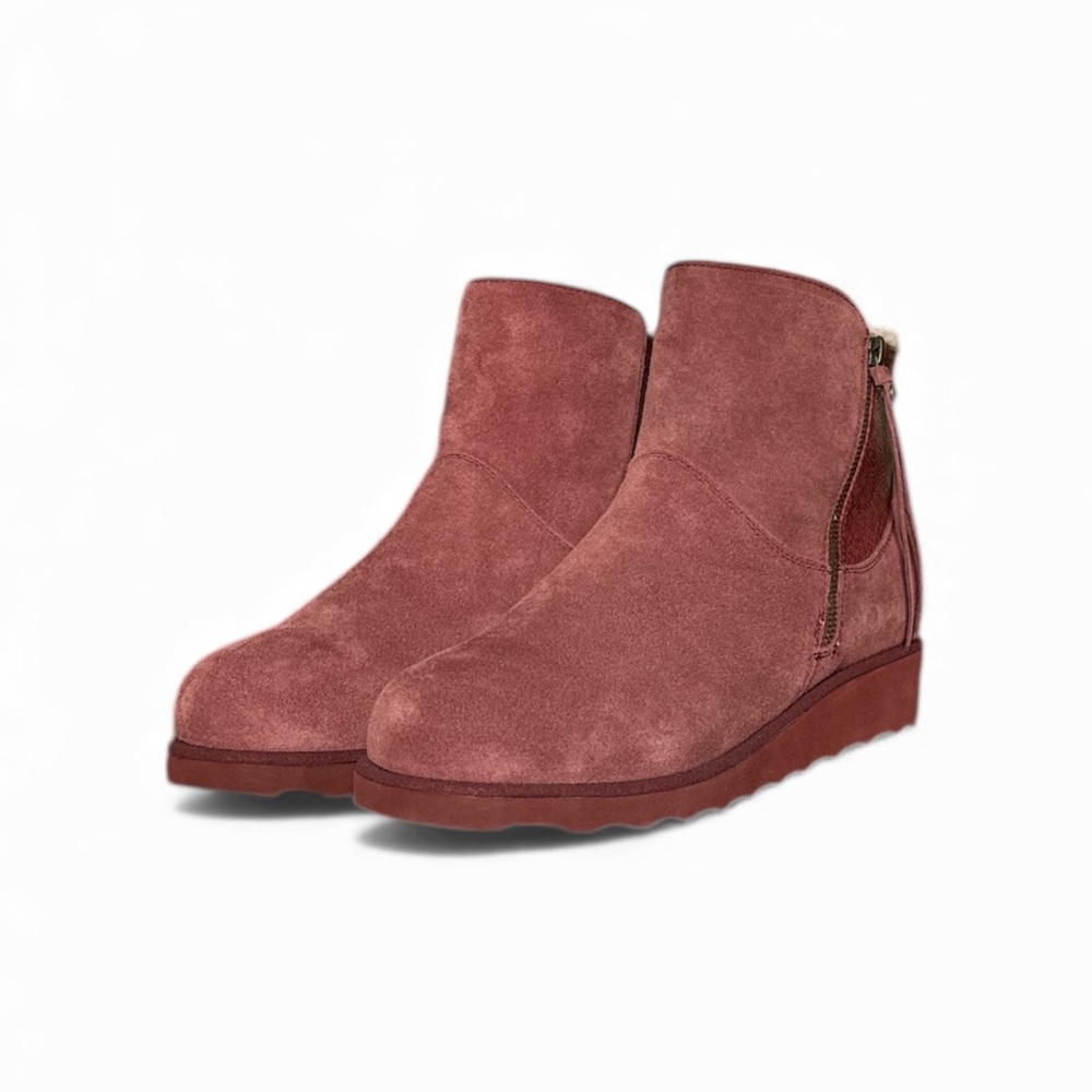 NWT BEARPAW MEGAN BEET SUEDE SHEEPSKIN WEDGE ANKLE BOOTS WATER REPELLENT SIZE 12 - Picture 4 of 15